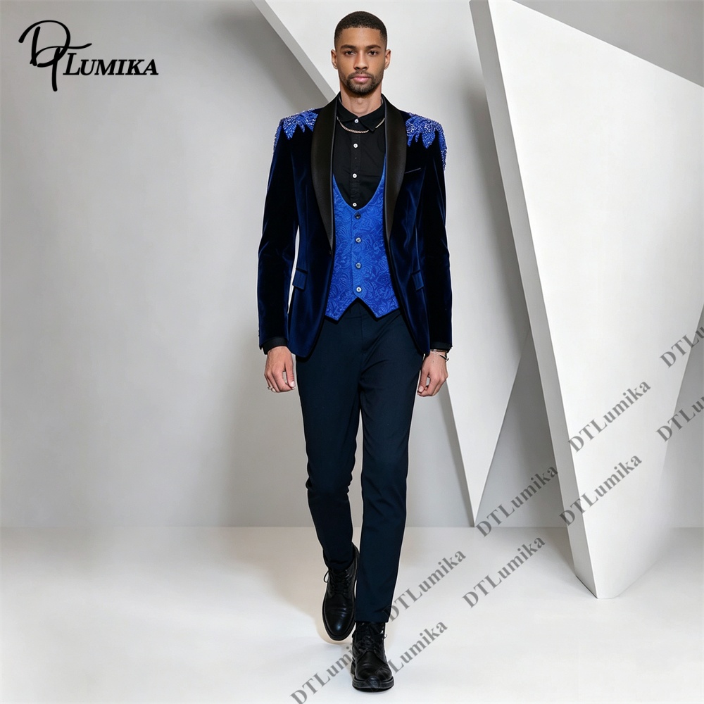 Peagent メンズ 3 ピース ベルベット スーツ ブラ - Formal Wear For Men Black Suit のレビューと価格