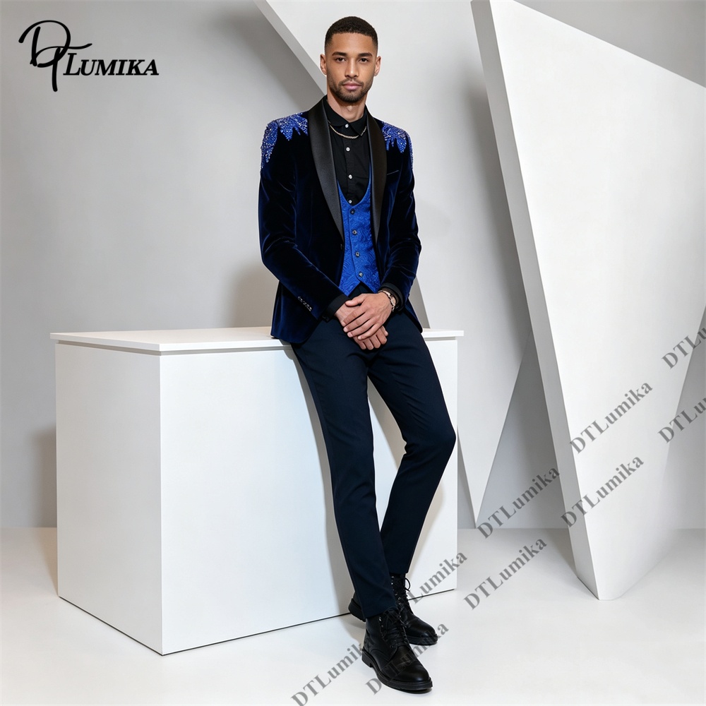Peagent メンズ 3 ピース ベルベット スーツ ブラ - Formal Wear For Men Black Suit のレビューと価格