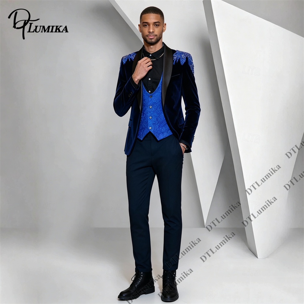 Peagent メンズ 3 ピース ベルベット スーツ ブラ - Formal Wear For Men Black Suit のレビューと価格