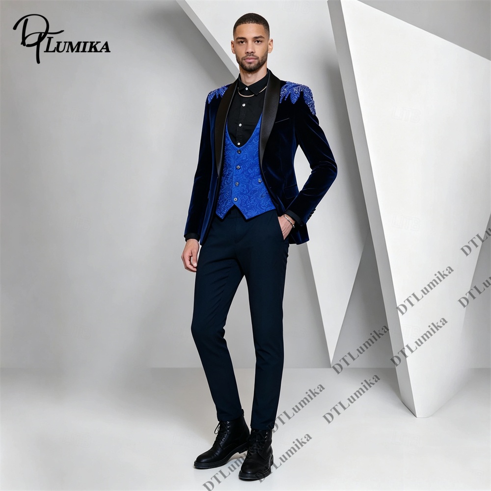 Peagent メンズ 3 ピース ベルベット スーツ ブラ - Formal Wear For Men Black Suit のレビューと価格