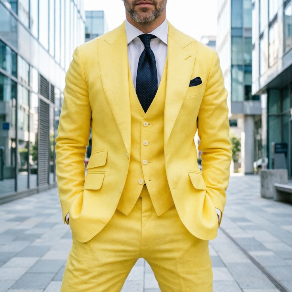 スカイブルーリネンメンズウェディングタキシード3ピースプロム - Men Formal Wear For Summer のレビューと価格