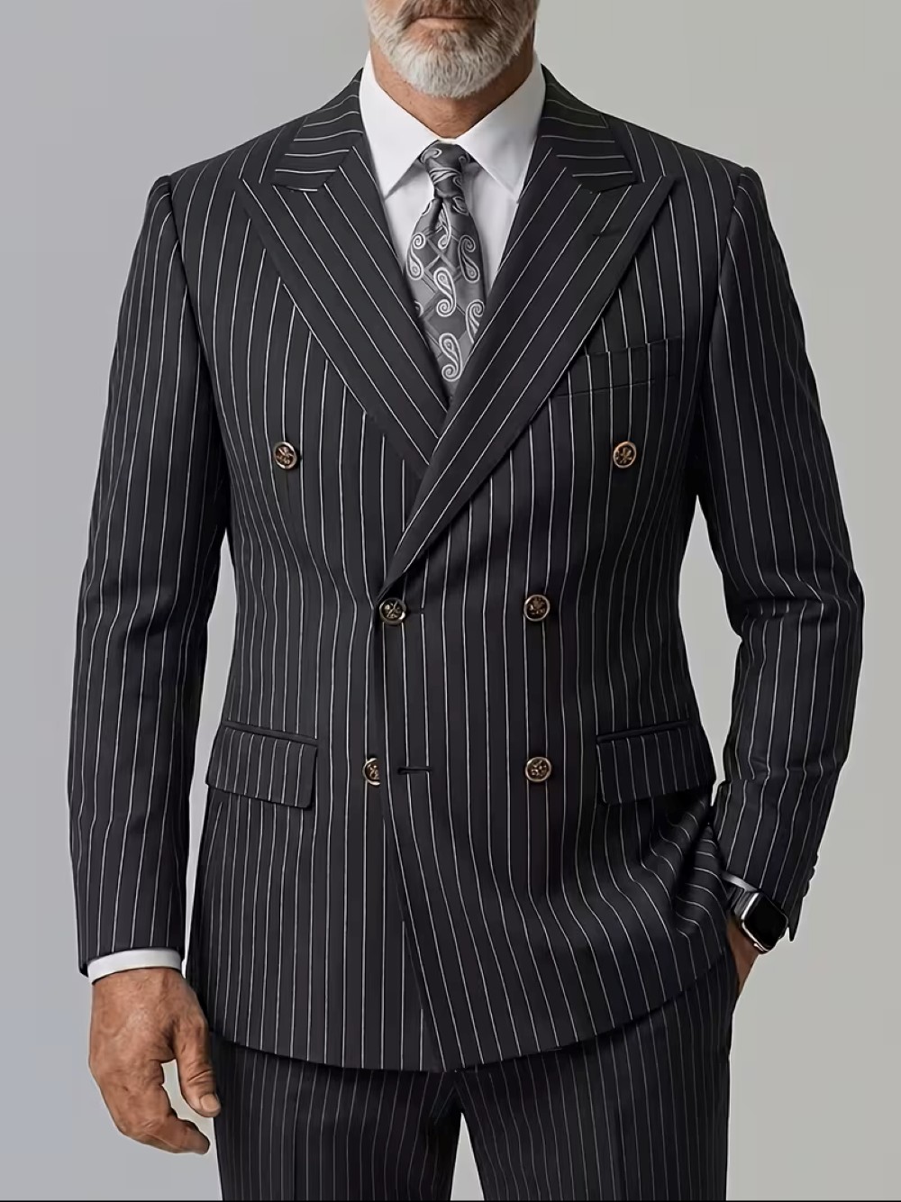   メンズブラックピンストライプダブルブレストブレザー、ピー - Formal Wear For Men Black Suit のレビューと価格