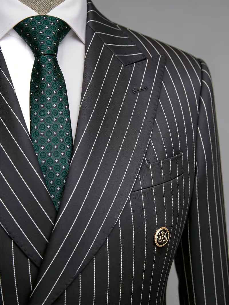   メンズブラックピンストライプダブルブレストブレザー、ピー - Formal Wear For Men Black Suit のレビューと価格