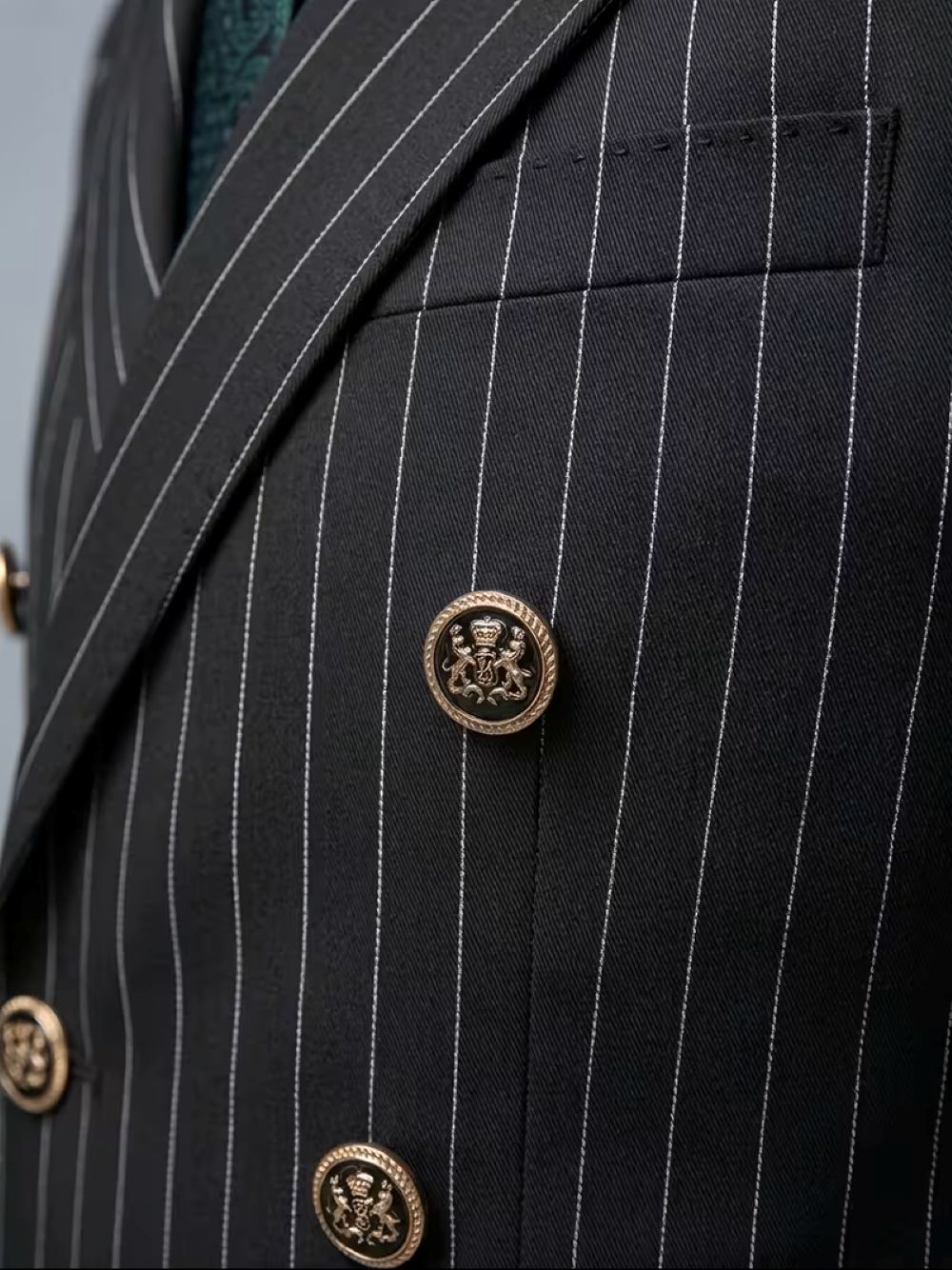   メンズブラックピンストライプダブルブレストブレザー、ピー - Formal Wear For Men Black Suit のレビューと価格